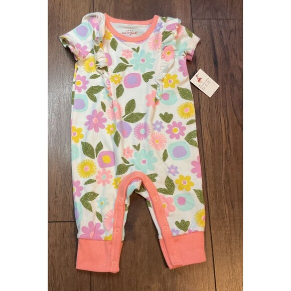 cat & jack short sleeve one piece floral baby girls nwt 0-3 months romper - Picture 1 of 5